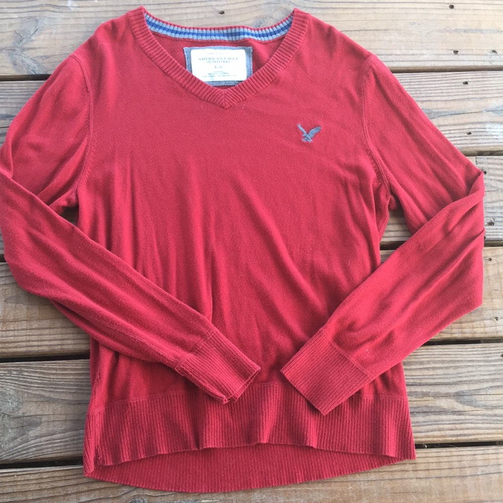 Vintage Fit Wine Colored V Neck Sweater-Large